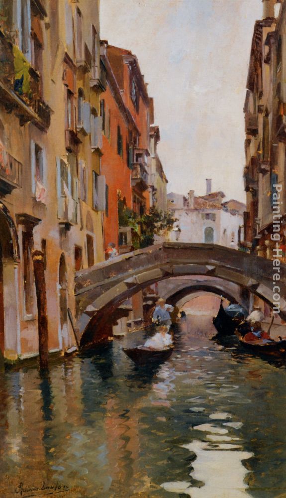 Gondola On a Venetian Canal painting - Rubens Santoro Gondola On a Venetian Canal art painting